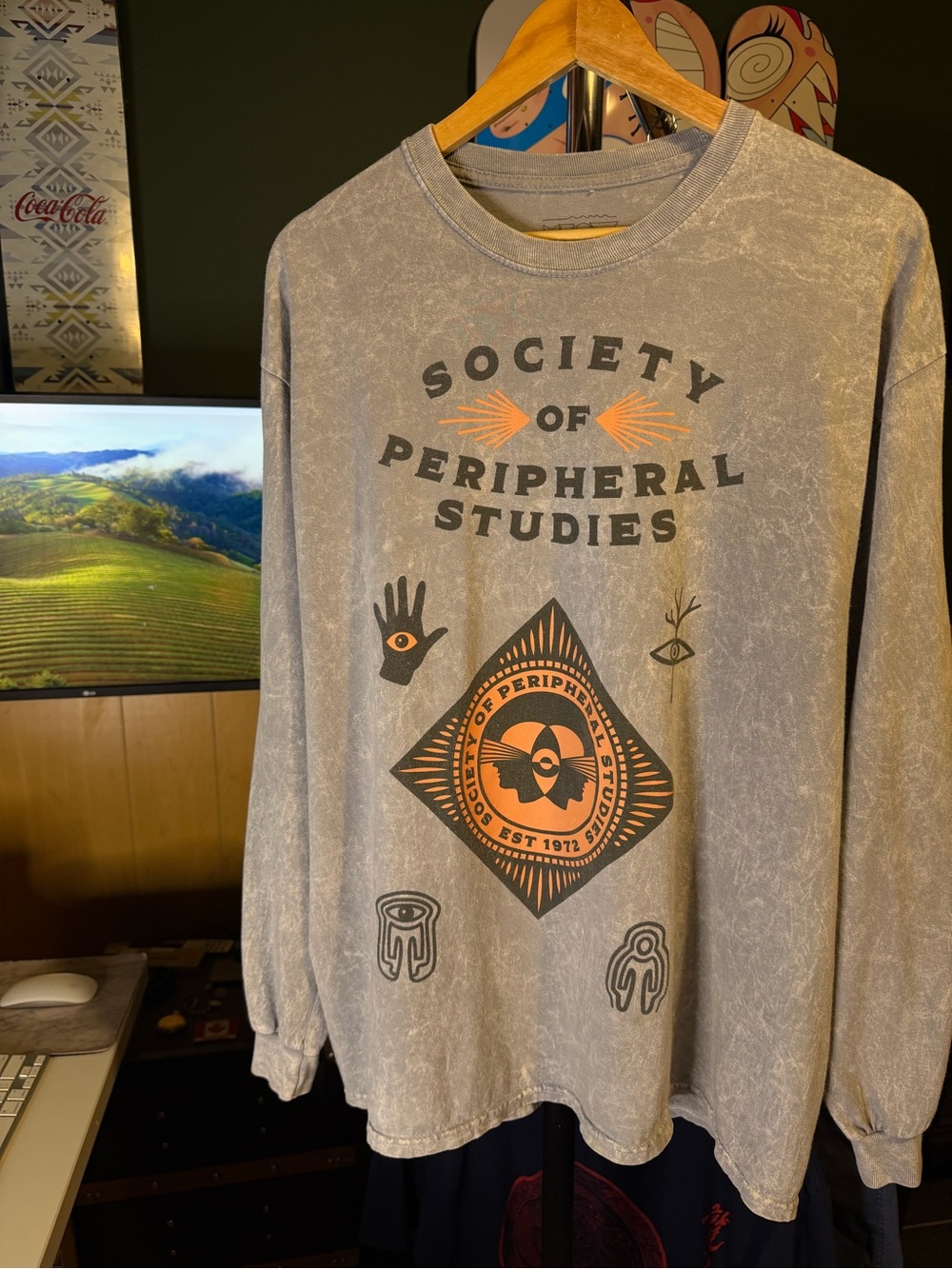 Meow Wolf Society of Peripheral Studies Acid-Wash Grey Long Sleeve Shirt